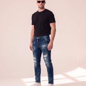 Dsquared2 modre kavbojke z raztrganinami in barvo