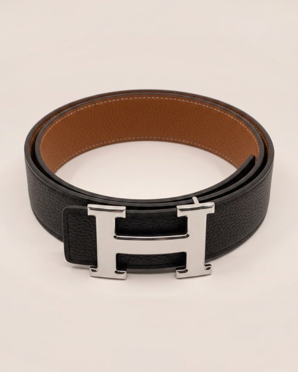 H7 – Hermès obojestranski pas črn / karamelni