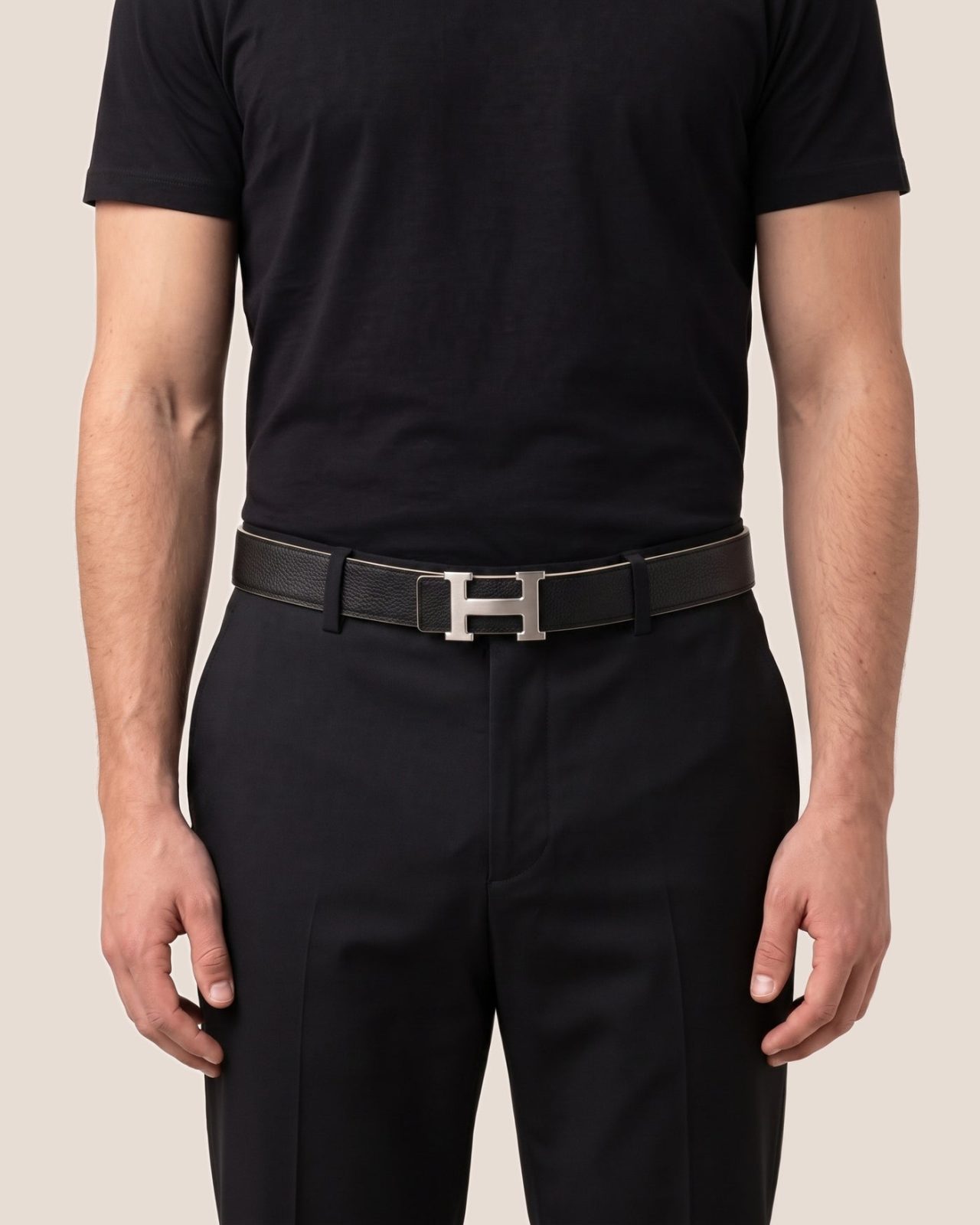 H6 – Hermès obojestranski pas črn / bel - slika 2