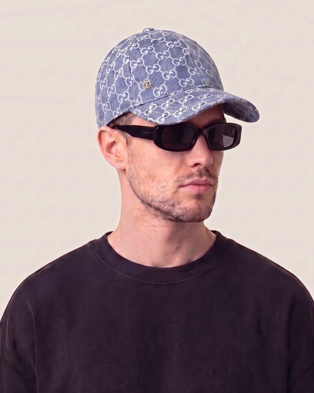 Gucci kapa s šiltom v ovseni in denim modri GG - slika 2