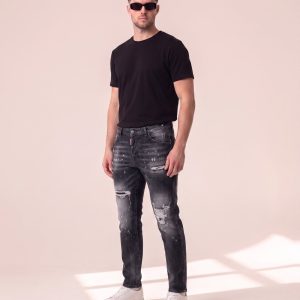 K14 – Dsquared2 črne kavbojke z raztrganinami na stegnih