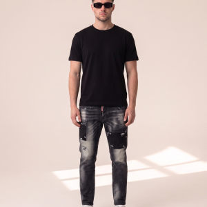 DSQ10 – Dsquared2 prano črne kavbojke s krpanimi raztrganinami
