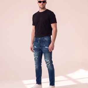 Dsquared2 modre kavbojke z razcefranimi raztrganinami