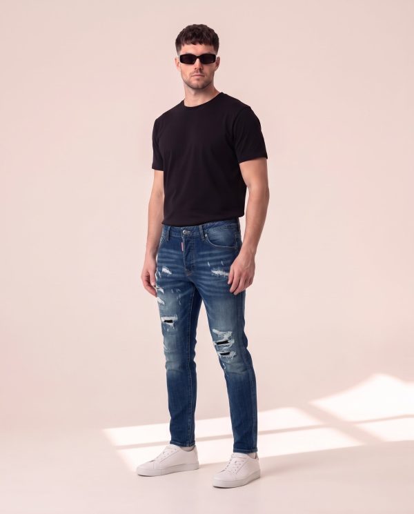 Dsquared2 modre kavbojke z razcefranimi raztrganinami