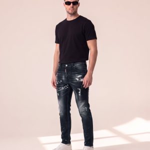 Dsquared2 črne kavbojke s poslikavo in zašitimi raztrganinami