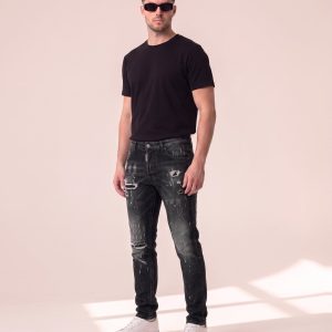 Dsquared2 črne kavbojke z raztrganinami in praskami