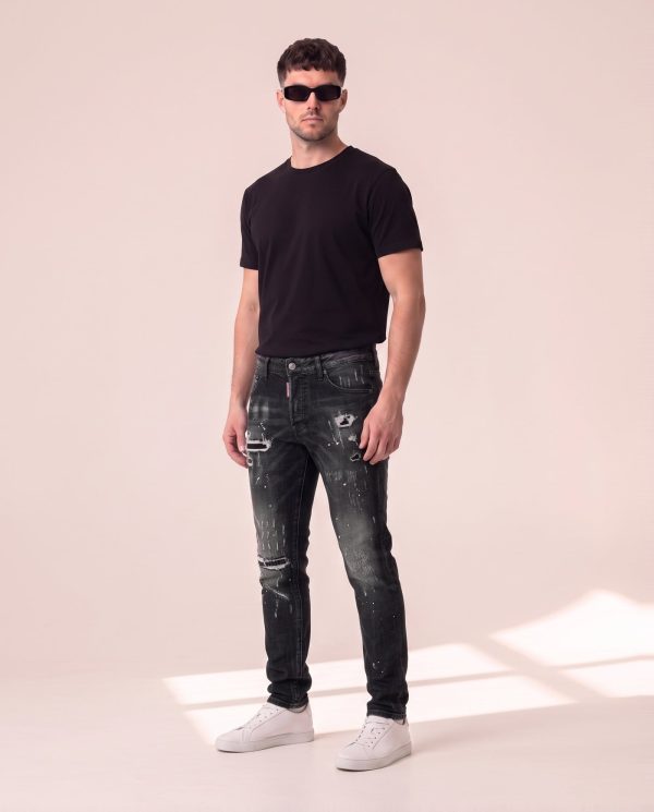 Dsquared2 črne kavbojke z raztrganinami in praskami