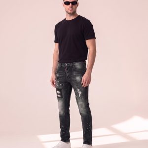Dsquared2 črne kavbojke z našitki in belimi packami