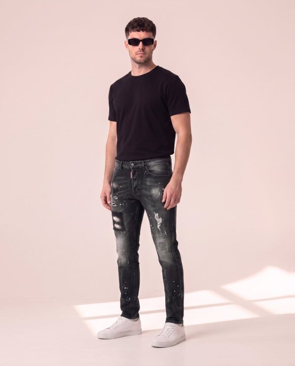 Dsquared2 črne kavbojke z našitki in belimi packami