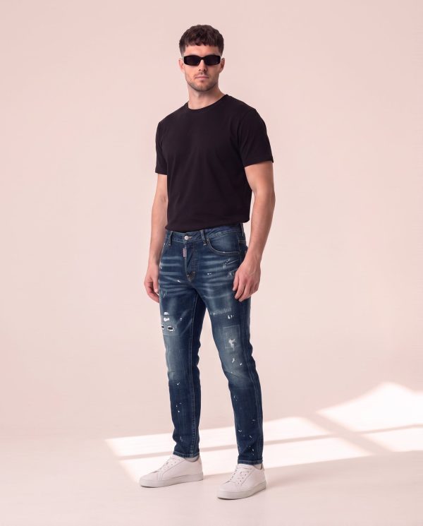 Dsquared2 temno modre kavbojke z našitki in barvo