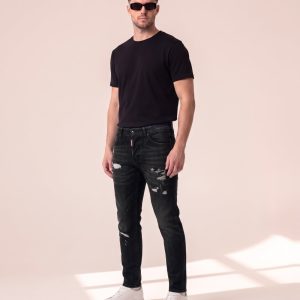 Dsquared2 črne kavbojke z raztrganimi stegni