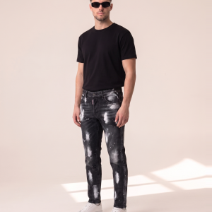 DSQ5 – Dsquared2 črne kavbojke z belimi packami barve