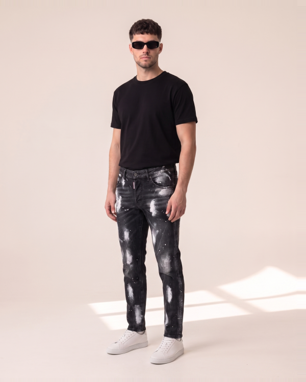 DSQ5 – Dsquared2 črne kavbojke z belimi packami barve