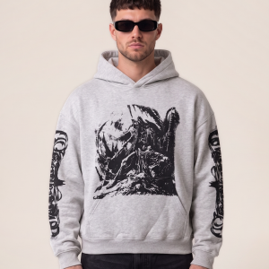 Vetements kapucar Gothic Print siv