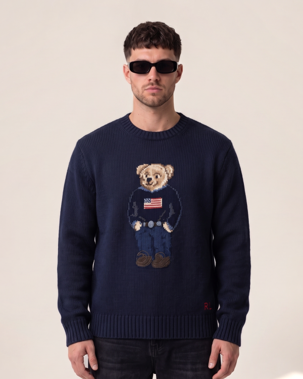 Ralph Lauren pleteni pulover Medvedek z zastavo