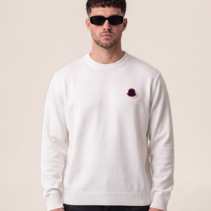 Moncler pleteni pulover z rdečim znakom