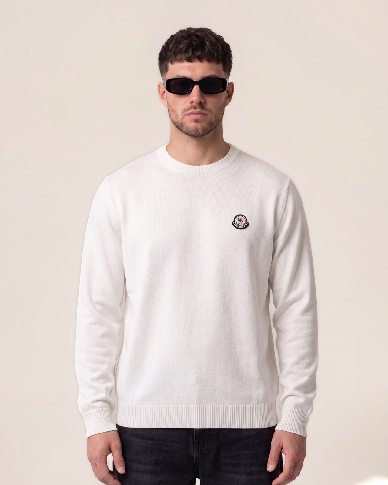 Moncler pleteni pulover z barvnim znakom