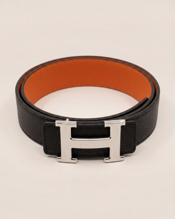 H5 – Hermès obojestranski pas črn / oranžen