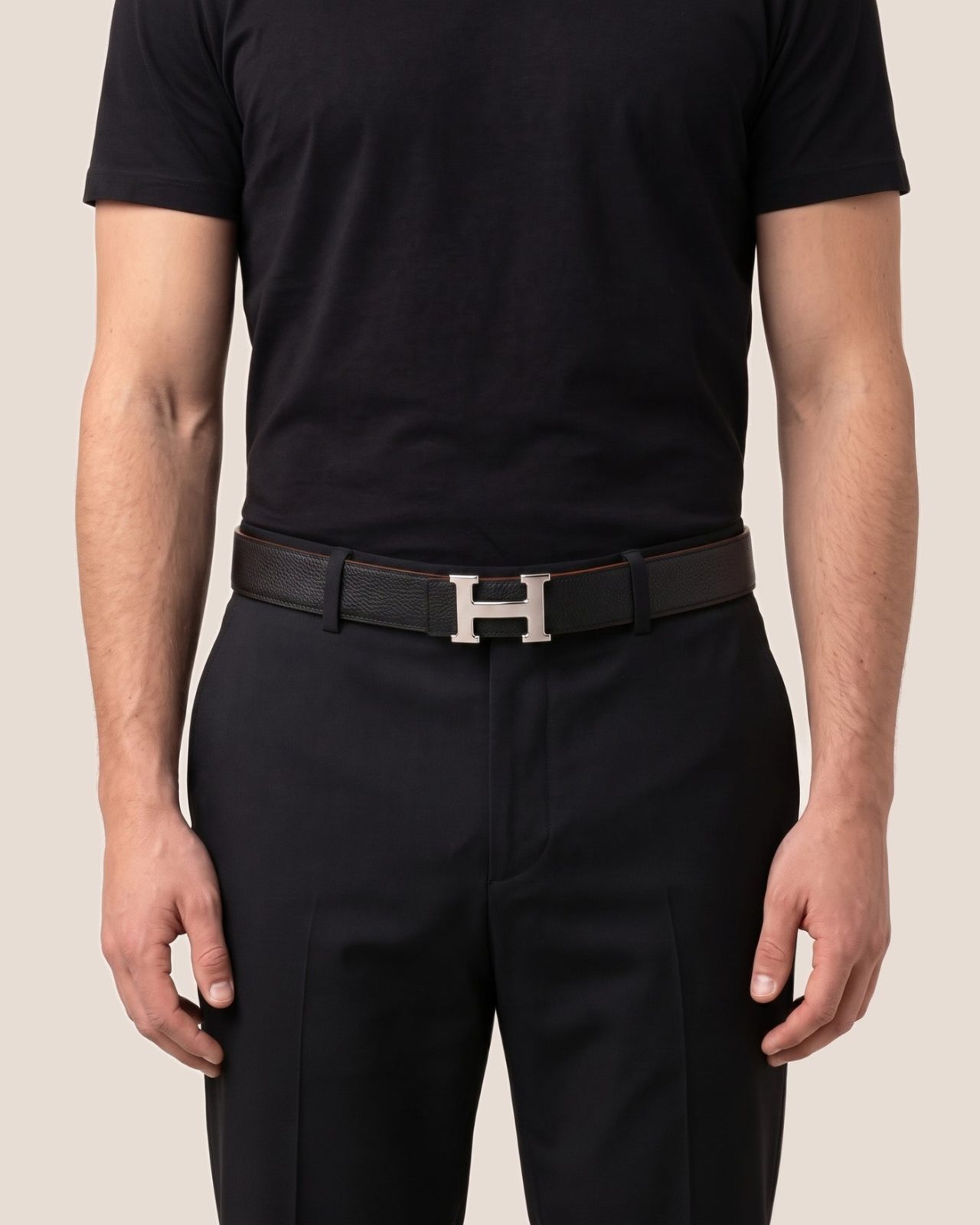 H5 – Hermès obojestranski pas črn / oranžen - slika 2