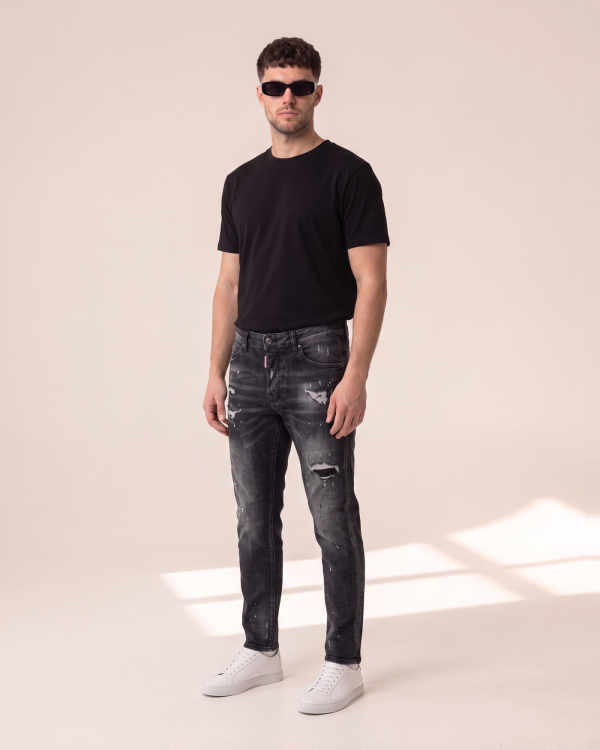 DSQ7 – Dsquared2 oprane črne kavbojke z raztrganinami