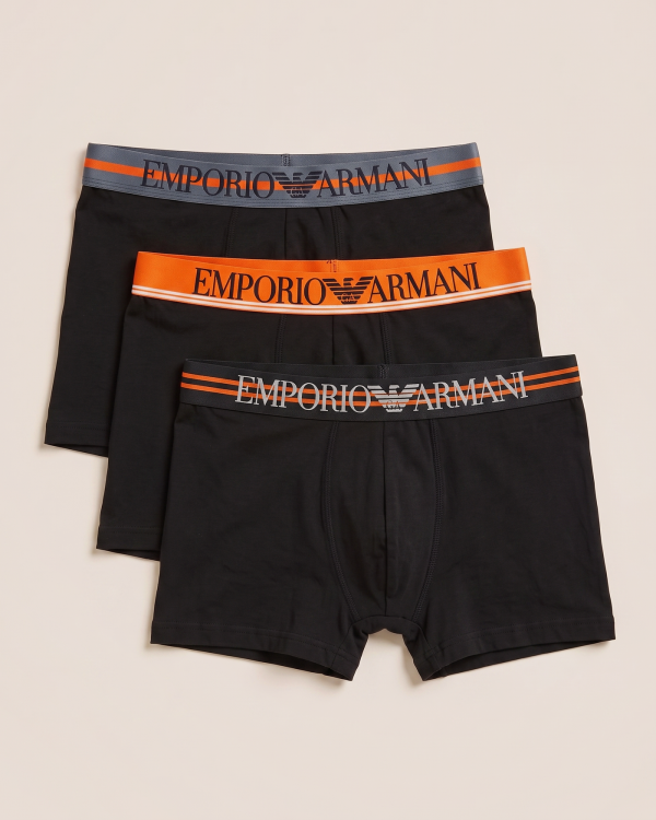 BOX 11 · Emporio Armani bokserice z oranžnim pasom – komplet 3 kosov